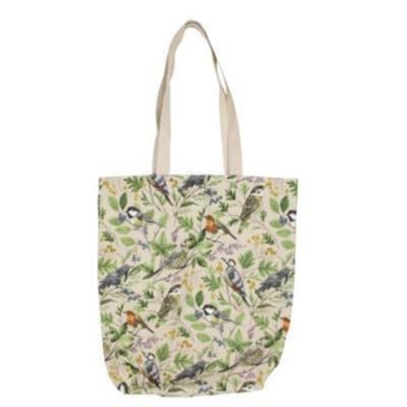 Shopper bag with a lovely bird and tree pattern printed on By the designer Gisela Graham who designs really beautiful gifts for your garden and home.(LxWxD) 38x40x11cm